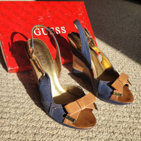 Guess denim wedges ladies size 7 - Picture 2 of 2